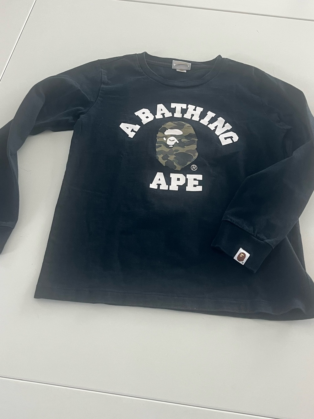 Ladies xs Black A Bathing Ape Camo Logo Long Sleeve Tee